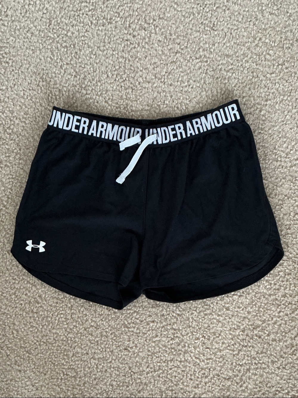 Under Armour Black Youth Logo Waistband Drawstring Athletic Shorts - Size L
